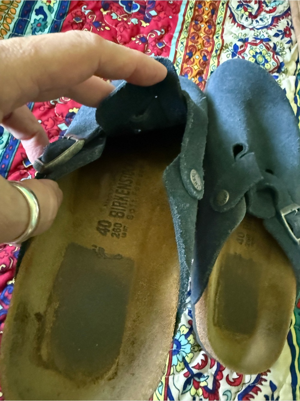Unisex Navy Suede Slip-On Birkenstock Clogs with Buckle - Picture 2 of 7